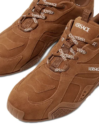 Versace Galaxia Suede Sneakers In Brown