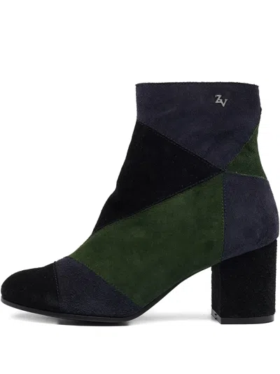 Pre-owned Zadig & Voltaire Patchwork Block-heel Boots In Green