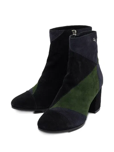 Pre-owned Zadig & Voltaire Patchwork Block-heel Boots In Green