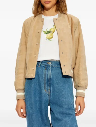 Givenchy Suede Varsity Jacket In Neutral