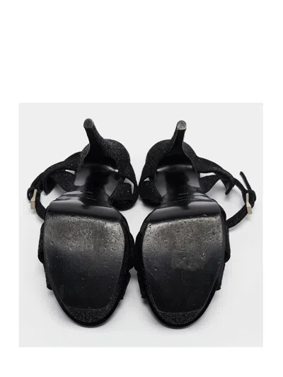 Pre-owned Saint Laurent 2023 140mm Tribute Platform Glitter Sandals In Black