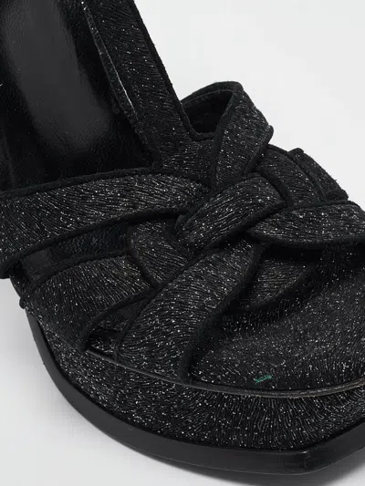 Pre-owned Saint Laurent 2023 140mm Tribute Platform Glitter Sandals In Black