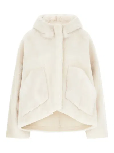 Blancha Faux Fur Coat With Hood And Pockets In White