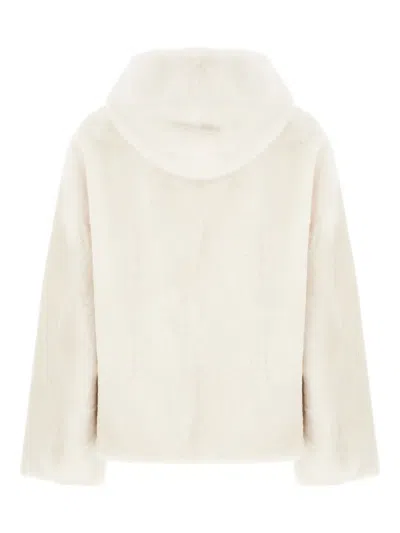 Blancha Faux Fur Coat With Hood And Pockets In White
