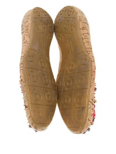 Pre-owned Oscar De La Renta Bead-embellished Cork Ballet Flats