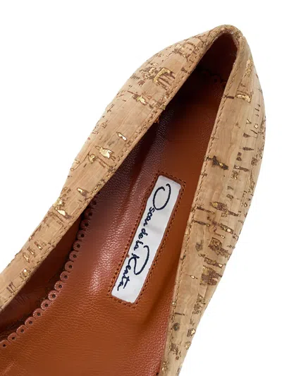 Pre-owned Oscar De La Renta Bead-embellished Cork Ballet Flats