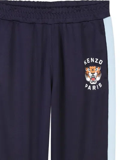 Kenzo Tiger-embroidery Side-stripe Trousers In Blue