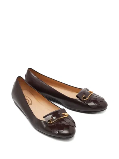 Pre-owned Tod's Vintage  Leather Fringed Ballet Flats