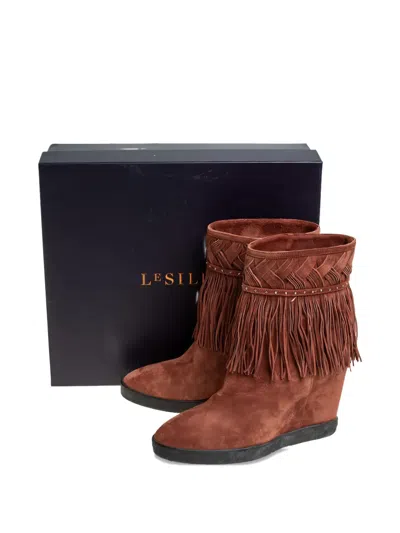 Pre-owned Le Silla Fringed Woven Boots In Brown