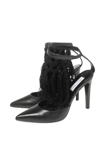 Pre-owned Aquazzura  105mm Leather Fringed Pumps In Black
