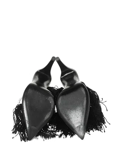 Pre-owned Aquazzura  105mm Leather Fringed Pumps In Black