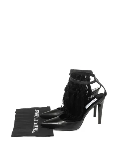 Pre-owned Aquazzura  105mm Leather Fringed Pumps In Black