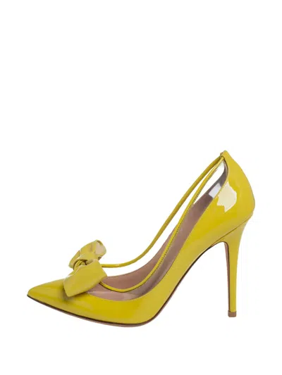Pre-owned Valentino Garavani 2024 110mm Bow-embellished Pumps In Yellow