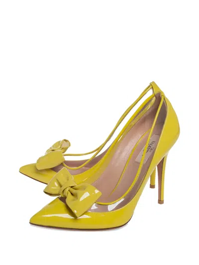 Pre-owned Valentino Garavani 2024 110mm Bow-embellished Pumps In Yellow