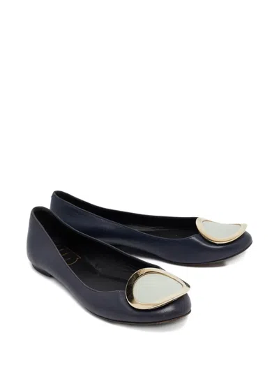 Pre-owned Roger Vivier Vintage  Leather Ballet Flats In Blue