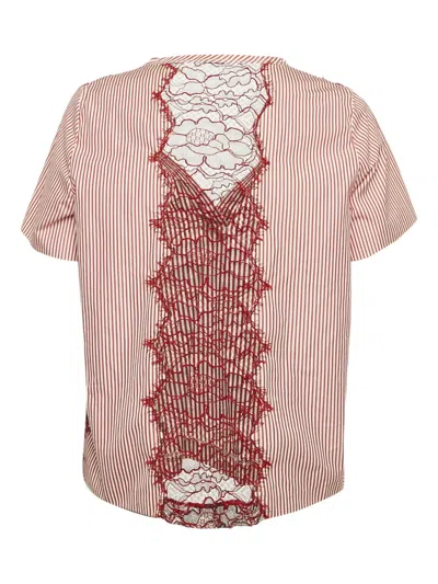 Pre-owned Sandro  Striped Lace-detail Top In Red