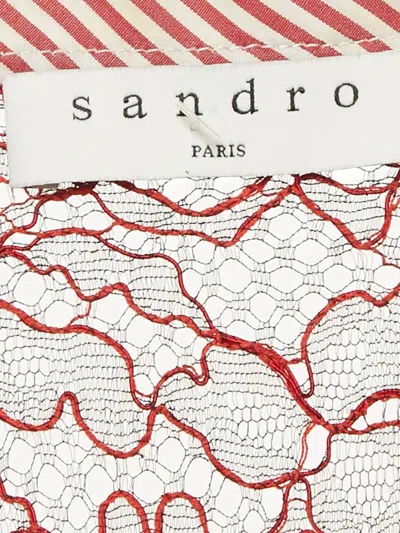 Pre-owned Sandro  Striped Lace-detail Top In Red