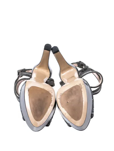 Pre-owned Miu Miu 120mm Glitter-detail Platform Sandals In Silver