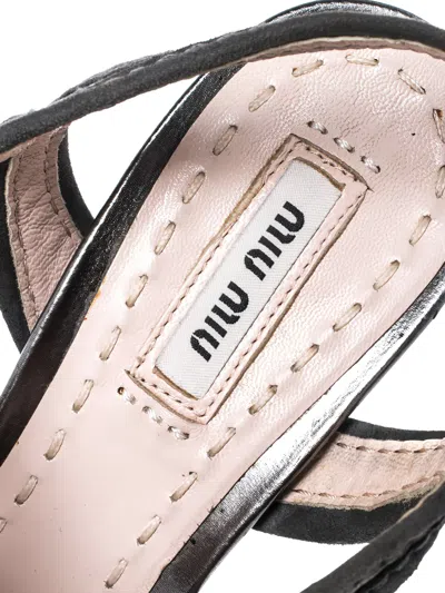 Pre-owned Miu Miu 120mm Glitter-detail Platform Sandals In Silver