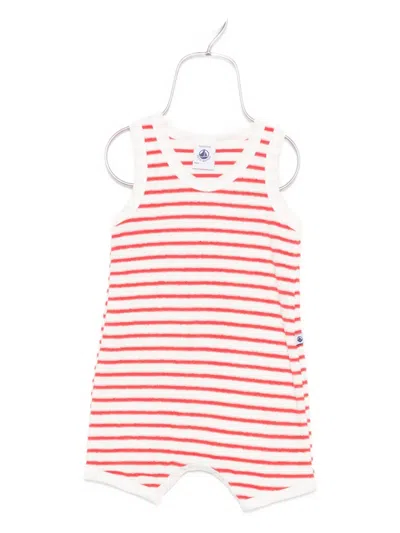 Petit Bateau Striped Sleeveless Romper In Red