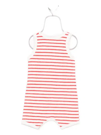 Petit Bateau Striped Sleeveless Romper In Red