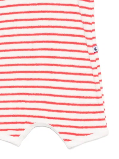 Petit Bateau Striped Sleeveless Romper In Red