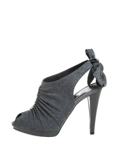 Pre-owned René Caovilla  115mm Ruched Crystal-embellished Sandals In Gray