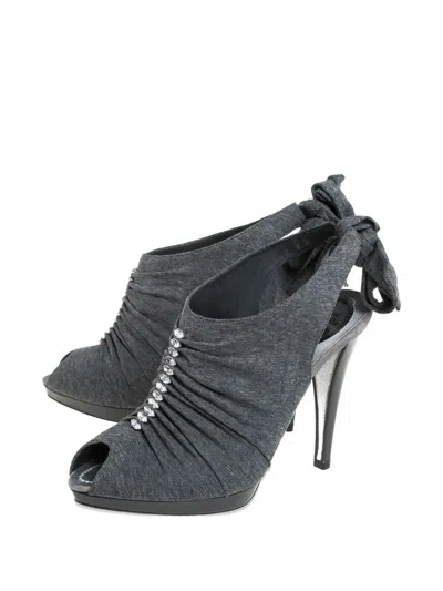Pre-owned René Caovilla  115mm Ruched Crystal-embellished Sandals In Gray
