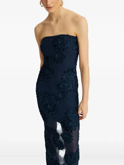 Rotate Birger Christensen Rotate Maxi Dress With Floral Embellishments And Mesh Panel In Blue