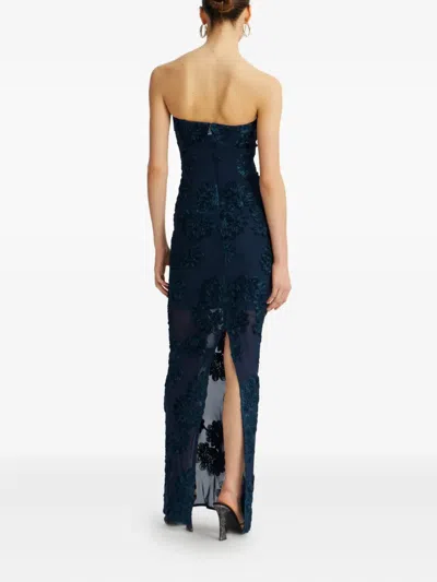 Rotate Birger Christensen Rotate Maxi Dress With Floral Embellishments And Mesh Panel In Blue