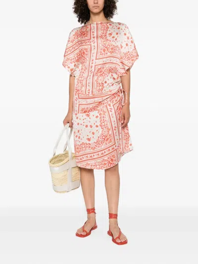 Fendi Patterned-jacquard Drawstring Midi Dress In Multi
