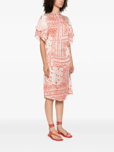 Fendi Patterned-jacquard Drawstring Midi Dress In Multi