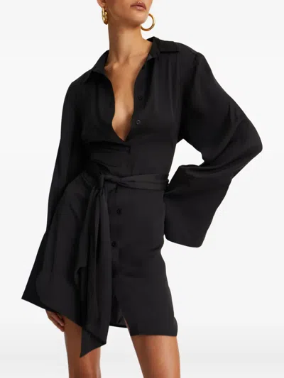 Rotate Birger Christensen Tie-waist Mini Shirt Dress In Black
