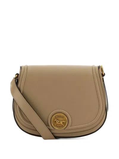 Chloé Borsa A Tracolla Horse Medal In Pelle Cappuccino  Donna