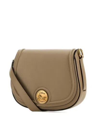 Chloé Borsa A Tracolla Horse Medal In Pelle Cappuccino  Donna