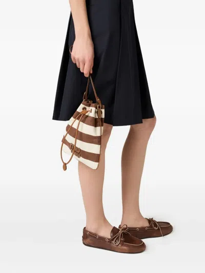 Miu Miu Striped Drawstring Bucket Bag