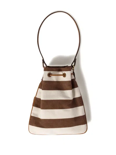 Miu Miu Striped Drawstring Bucket Bag