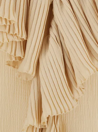 Saint Laurent Beige Blouse With V Neck And Ruffles On Front And Rear In Silk Woman