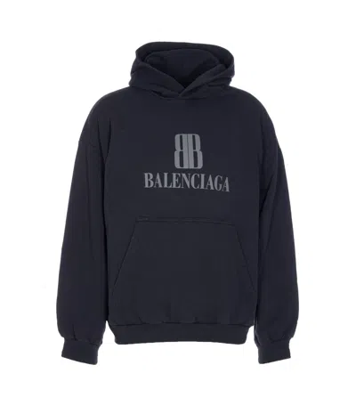 Balenciaga Black Hoodie With Fixed Hood And Logo Lettering On The Front In Cotton Man In Black