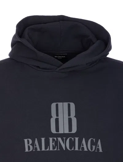 Balenciaga Black Hoodie With Fixed Hood And Logo Lettering On The Front In Cotton Man In Black