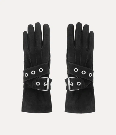 Vivienne Westwood Belt Buckle Gloves Suede Black M Women