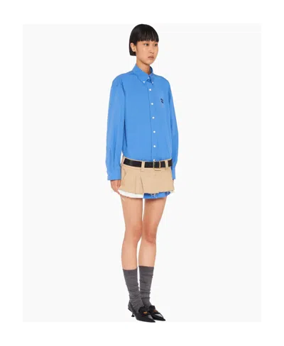 Miu Miu Oversized Poplin Shirt In Blue