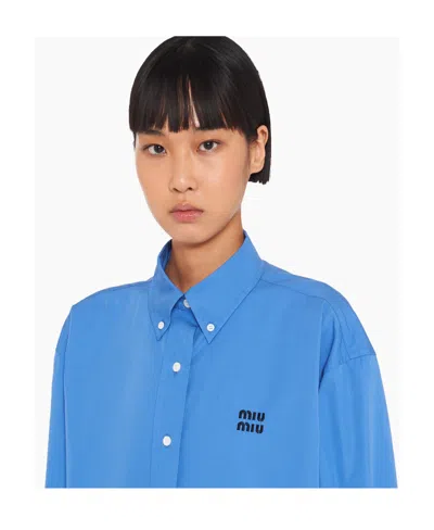 Miu Miu Oversized Poplin Shirt In Blue