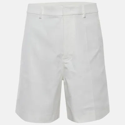 Pre-owned Valentino White Stretch Cotton Canvas V Detail Bermuda Shorts M