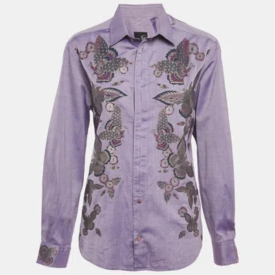 Pre-owned Just Cavalli Purple Floral Print Cotton Long Sleeve Shirt L