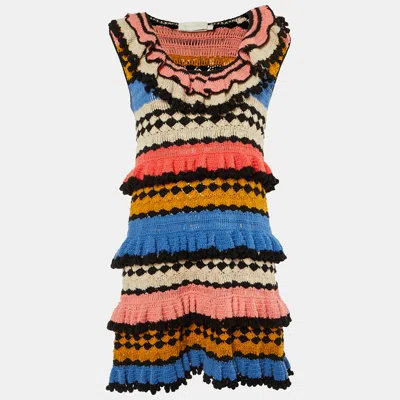 Pre-owned Zimmermann Multicolor Crochet Knit Tiered Dress L