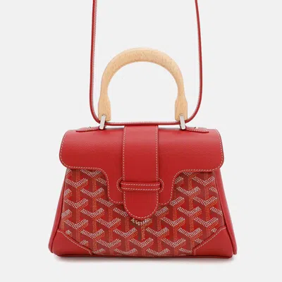 Pre-owned Goyard Saigon Red Minty Leather Pvc Coated Canvas Size Mini