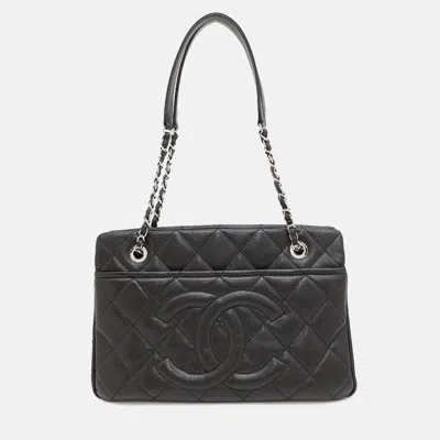 Pre-owned Chanel Matelasse Chain Tote Bag Black Caviar Leather