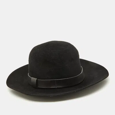 Pre-owned Hermes Hermès Black Rabbit Felt Fedora Hat Size 59