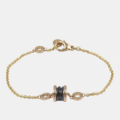 Pre-owned Bvlgari 18k Pink Rose Gold Ceramic Black B-zero1 Element Bracelet